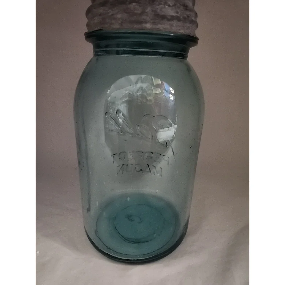 Vintage Ball Perfect Mason Jar‎ Aqua Blue Glass with Zinc Lid and Glass Liner 6